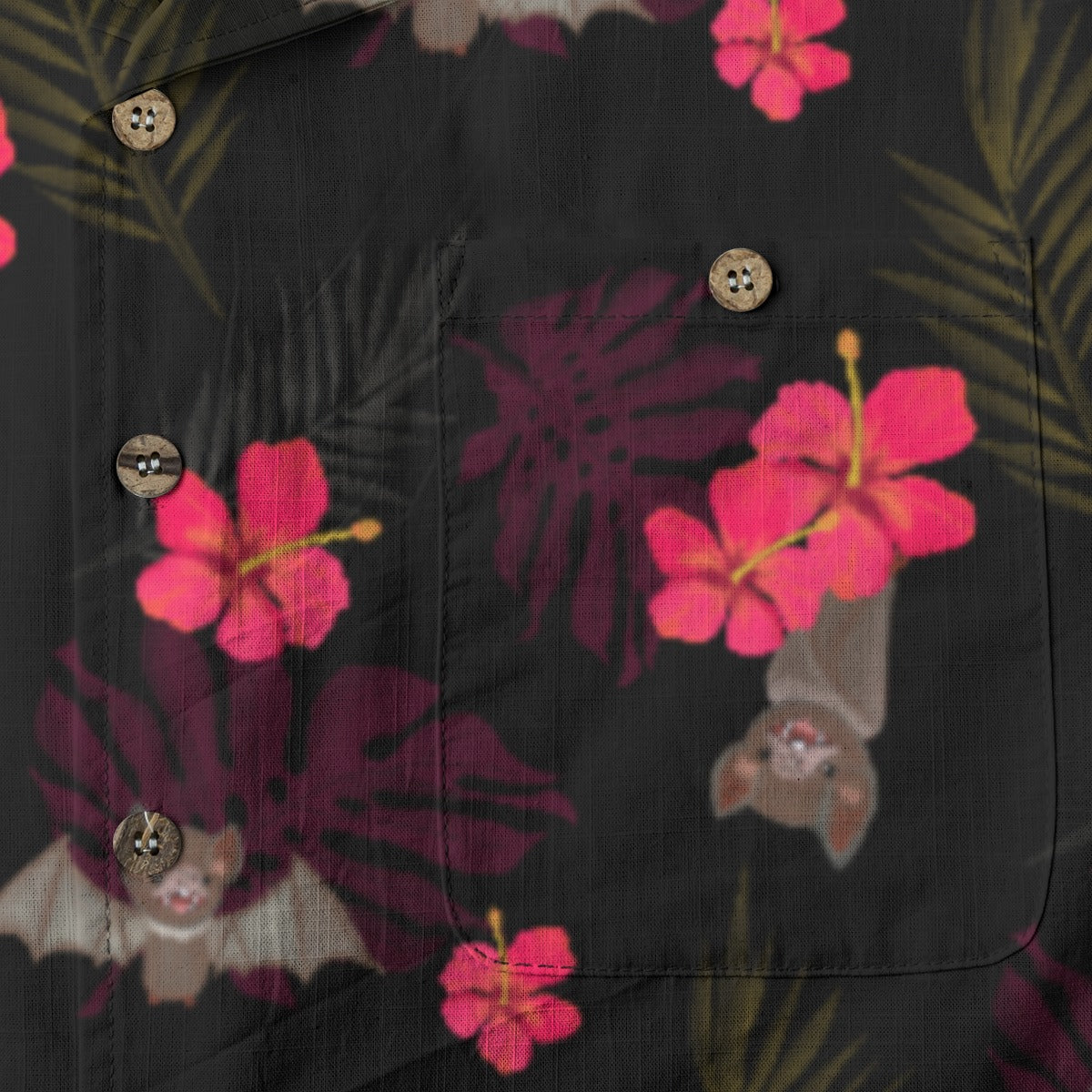 Hibiscus Bats Hawaiian Button Up