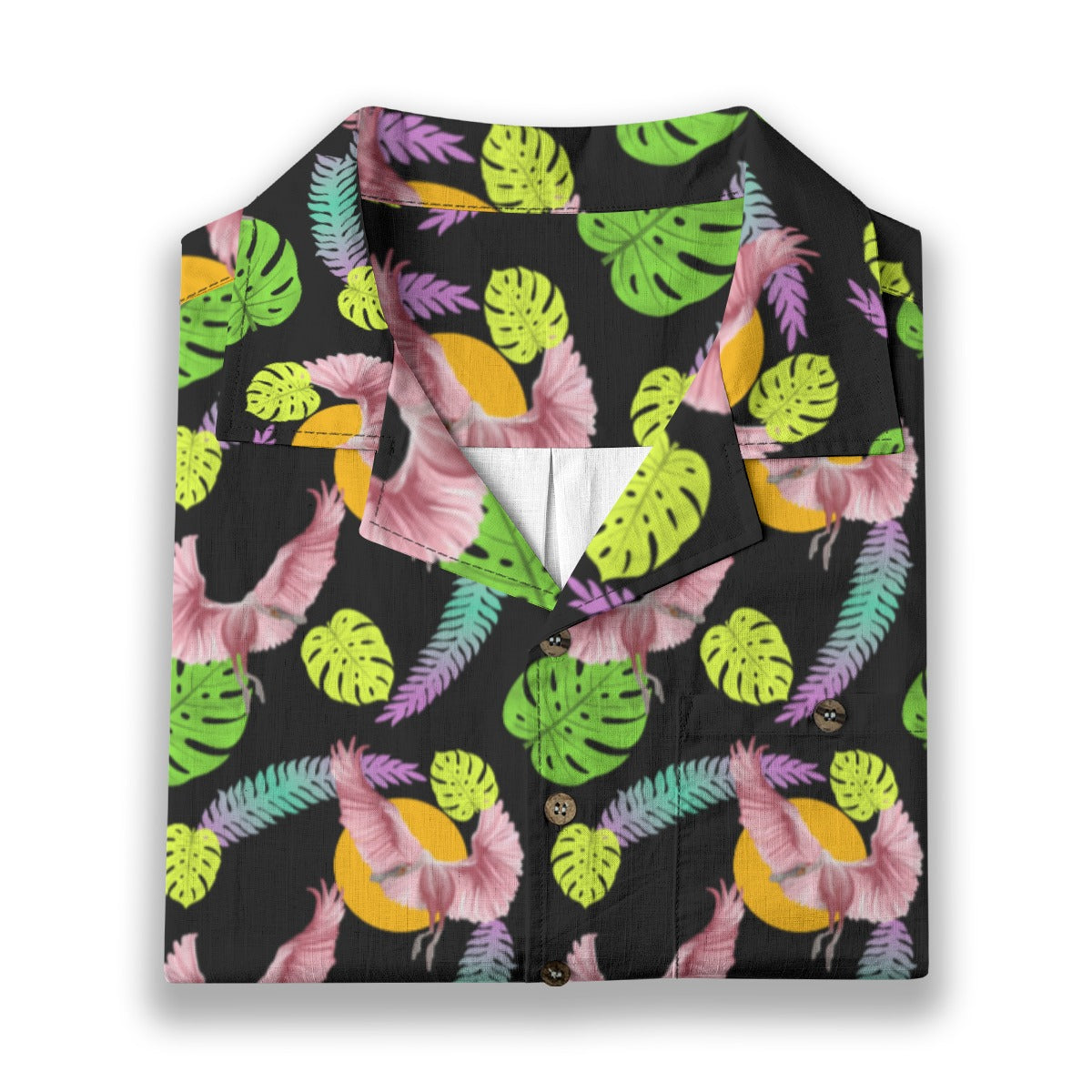 Spoonbill Crane Hawaiian Button Up