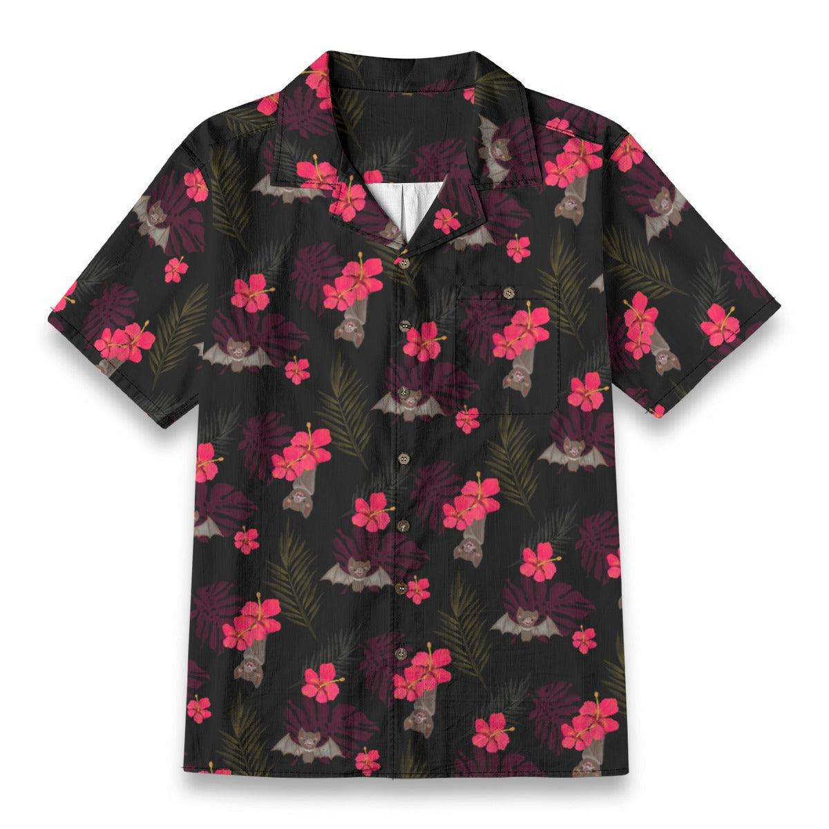 Hibiscus Bats Hawaiian Button Up