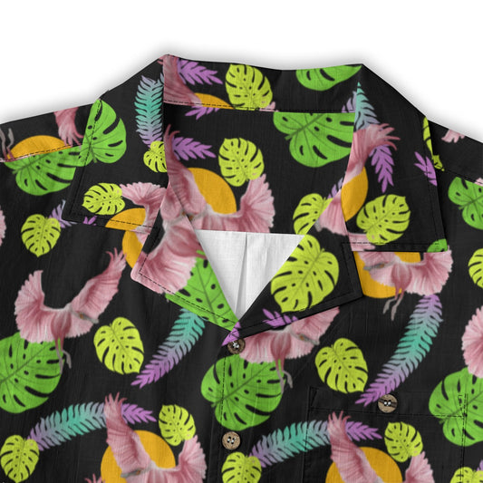 Spoonbill Crane Hawaiian Button Up