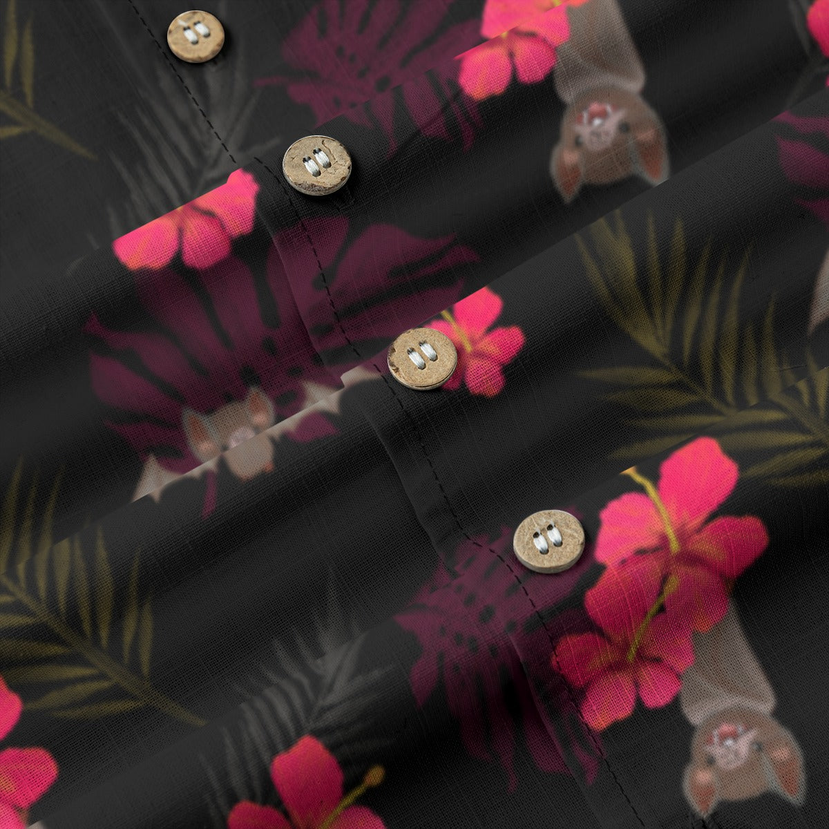 Hibiscus Bats Hawaiian Button Up
