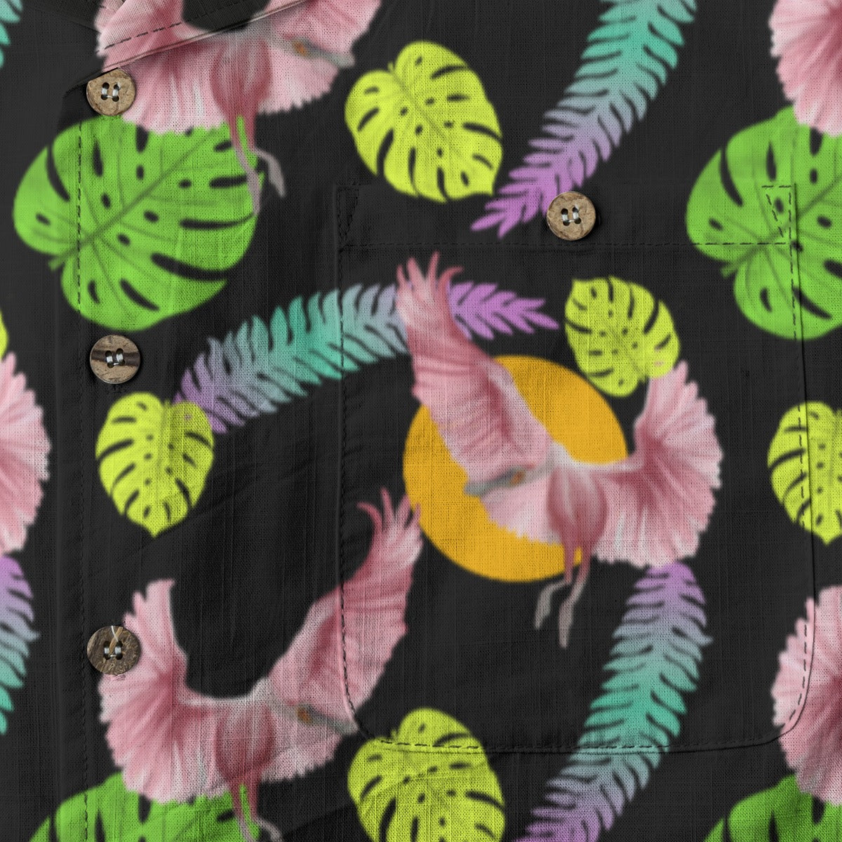 Spoonbill Crane Hawaiian Button Up