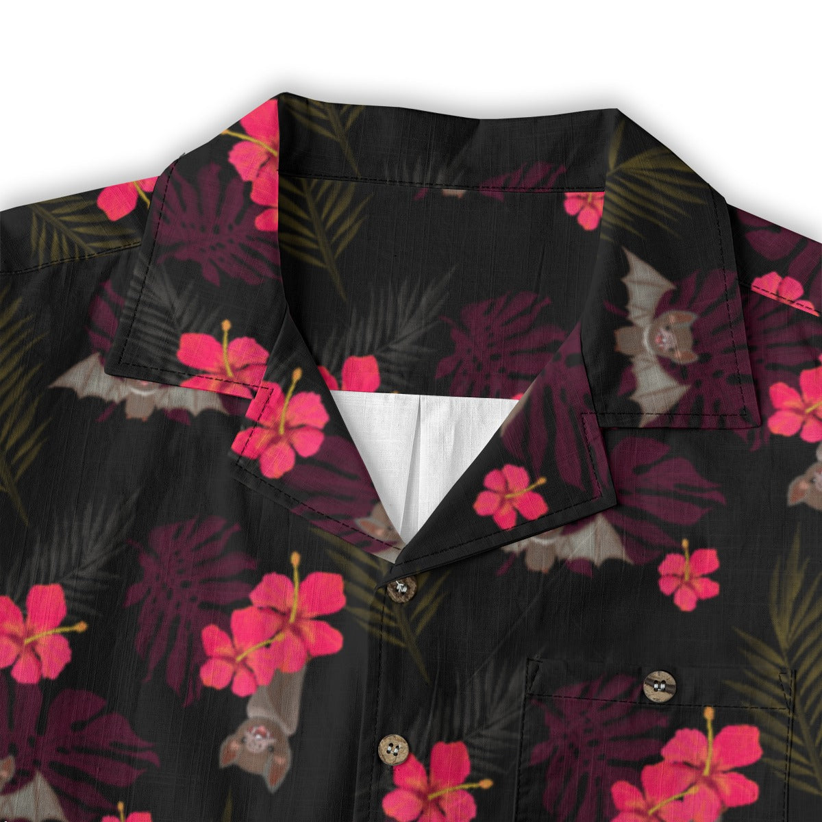 Hibiscus Bats Hawaiian Button Up