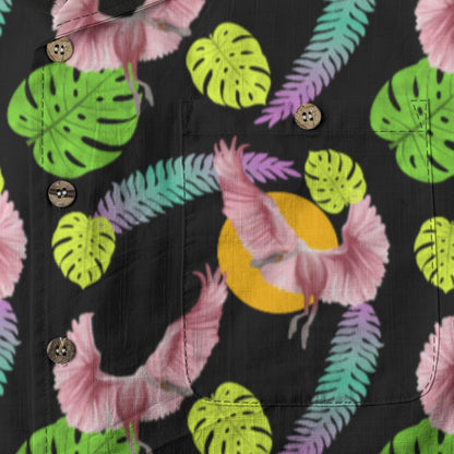 Spoonbill Crane Hawaiian Button Up